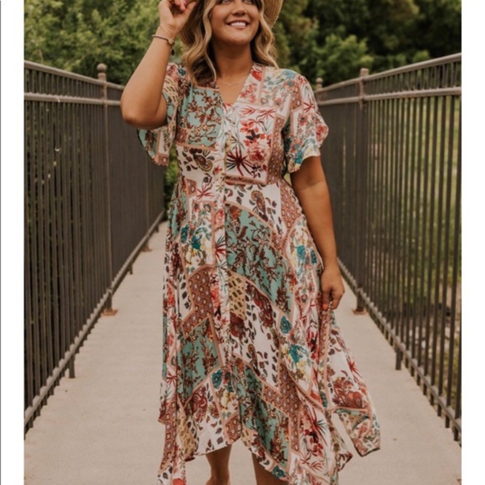 ROOLEE Patchwork Midi Dress - size SMALL